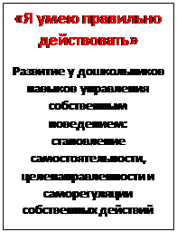 Надпись: «Я умею правильно действовать»
Развитие у дошкольников навыков управления собственным поведением: становление самостоятельности, целенаправленности и саморегуляции собственных действий
