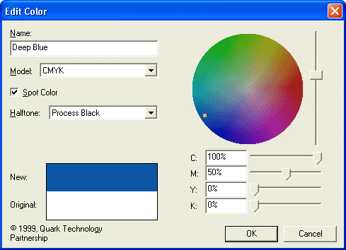 Диалоговое окно задания Spot Color в QuarkXPress 4