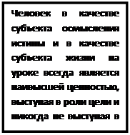 Надпись: Человек в качестве субъекта осмысления истины и в качестве субъекта жизни на уроке всегда является наивысшей ценностью, выступая в роли цели и никогда не выступая в роли средства.