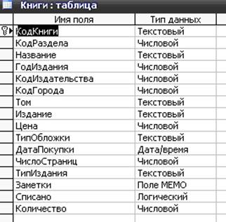 курсовая база данных библиотека access