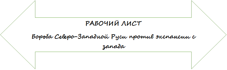 РАБОЧИЙ ЛИСТ
Борьба Северо-Западной Руси против экспансии с запада
 - Описание:                                                          РАБОЧИЙ ЛИСТ   
Борьба Северо-Западной Руси против экспансии с запада
