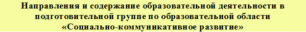 Направления и содержание образовательной деятельности в подготовительной группе по образовательной области
«Социально-коммуникативное развитие»

