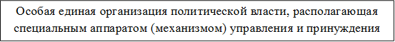 Особая единая организация политической власти, располагающая специальным аппаратом (механизмом) управления и принуждения