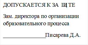 ДОПУСКАЕТСЯ К ЗАЩИТЕ
Зам. директора по организации образовательного процесса
_______________Писарева Д.А.

