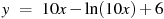 y~=~10x-\ln (10x)+6