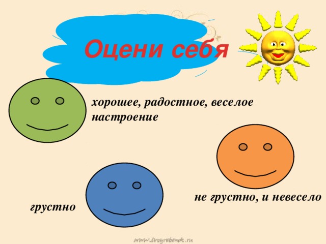 Оцени себя хорошее, радостное, веселое настроение не грустно, и невесело грустно