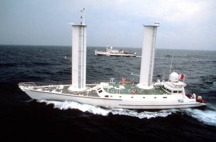 Яхта «Алкиона» судно Жака-Ива Кусто, оборудованное турбопарусами.