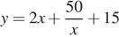 y=2x плюс дробь: числитель: 50, знаменатель: x конец дроби плюс 15