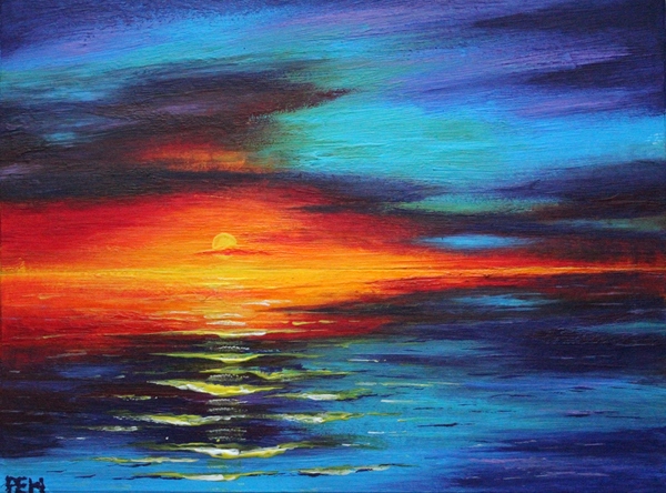 Море и закат. Рисунок, Живопись, Море, Закат, Художник