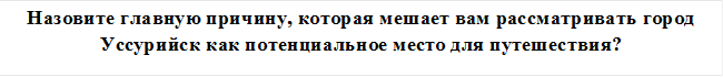 Назовите главную причину, которая мешает вам рассматривать город Уссурийск как потенциальное место для путешествия?

