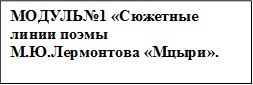 МОДУЛЬ№1 «Сюжетные линии поэмы  М.Ю.Лермонтова «Мцыри».