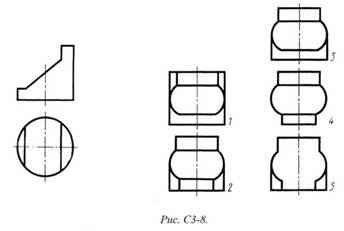 По главному виду и виду сверху определить, какой из пяти видов будет для этой детали видом слева (Рис. С3-8)