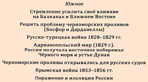 Южное направление внешней политики