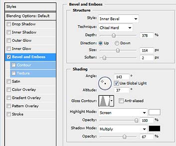 bevel and embos