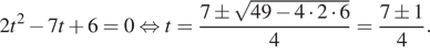 2t в квадрате минус 7t плюс 6=0 равносильно t= дробь: числитель: 7\pm корень из 49 минус 4 умножить на 2 умножить на 6, знаменатель: 4 конец дроби = дробь: числитель: 7\pm1, знаменатель: 4 конец дроби . 