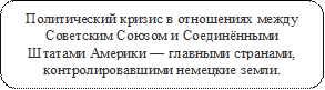 Политический кризис в отношениях между Советским Союзом и Соединёнными Штатами Америки — главными странами, контролировавшими немецкие земли.
1.	

