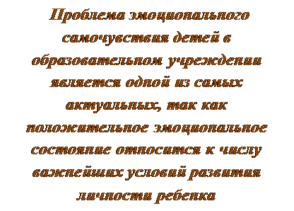 Надпись: Проблема эмоционального самочувствия детей в образовательном учреждении является одной из самых актуальных, так как положительное эмоциональное состояние относится к числу важнейших условий развития личности ребенка