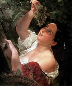 Карл Брюллов. Итальянский полдень (1827 г.), героиня картины – простая итальянка, внешностью совсем не похожая на античные статуи, в течение долгого времени бывшие для искусства непререкаемым образцом совершенства. Впервые в своём творчестве художник сознательно стремился передать именно тип национальной красоты...