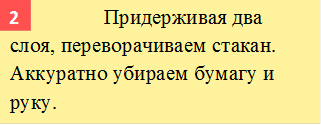        	Придерживая два слоя, переворачиваем стакан. Аккуратно убираем бумагу и руку.,2