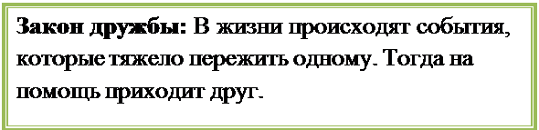 Надпись: Закон дружбы: В жизни происходят события, которые тяжело пережить одному. Тогда на помощь приходит друг. 