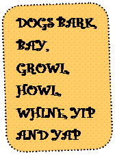 Скругленный прямоугольник: DOGS BARK, BAY, GROWL, HOWL, WHINE, YIP AND YAP