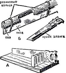 Рис. 33. Хранение пилы: А - хранение в стойке; Б - предохранение от затупления