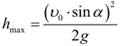 Формула Максимальная высота подъема при броске под углом к горизонту