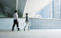 Two people carrying a ladder