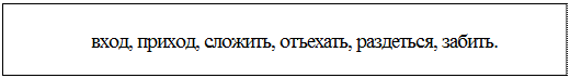 Надпись: вход, приход, сложить, отъехать, раздеться, забить.