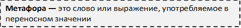 Метафора — это слово или выражение, употребляемое в переносном значении