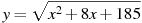 y=\sqrt{x^2+8x+185}