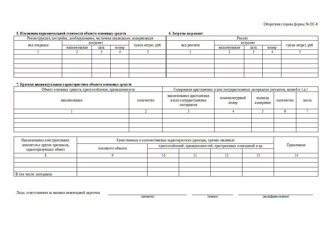 Образец инвентарная карточка компьютера