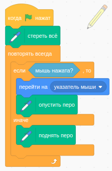 Рисующий карандаш в Scratch