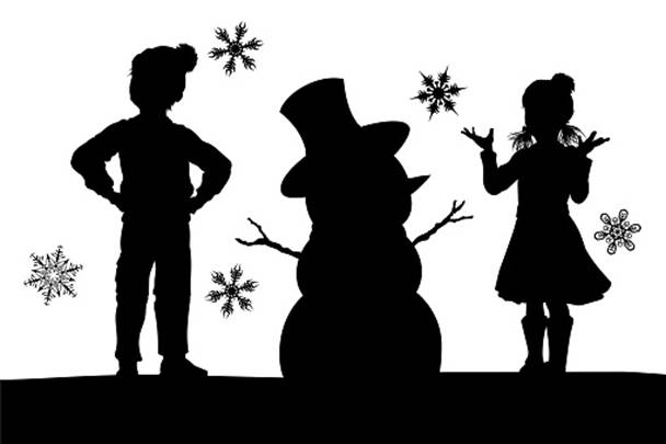 Silhouette Christmas Children Building Snowman Stock Illustration -  Download Image Now - Cut Out, In Silhouette, People - iStock