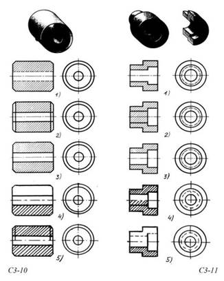 На каком из пяти чертежей втулки показан правильно её разрез (см. Рис. С3-10)