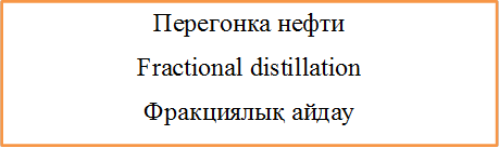 Перегонка нефти
Fractional distillation
Фракциялық айдау

