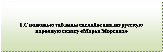 Надпись:                                 
1.С помощью таблицы сделайте анализ русскую         народную сказку «Марья Моревна»

      
                                           
      

         


          

