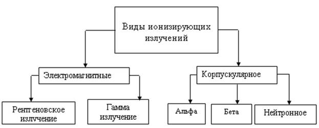 Дополните схему отражающую состав ионизирующего излучения