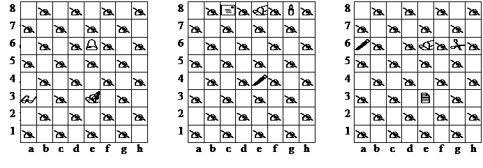 Надпись: 		8	8		@		@		@		@		8		@	+	@	/	@	'	@		8		@		@		@		@
		7	7	@		@		@		@			7	@		@		@		@			7	@		@		@		@	
		6	6		@		@	%	@		@		6		@		@		@		@		6	!	@		@	/	@	#	@
		5	5	@		@		@		@			5	@		@		@		@			5	@		@		@		@	
		4	4		@		@		@		@		4		@		@	!	@		@		4		@		@		@		@
		3	3	$		@		.		@			3	@		@		@		@			3	@		@		2		@	
		2	2		@		@		@		@		2		@		@		@		@		2		@		@		@		@
		1	1	@		@		@		@			1	@		@		@		@			1	@		@		@		@	
				a	b	c	d	e	f	g	h			a	b	c	d	e	f	g	h			a	b	c	d	e	f	g	h
 
