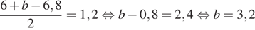  дробь: числитель: 6 плюс b минус 6,8, знаменатель: 2 конец дроби =1,2 равносильно b минус 0,8=2,4 равносильно b=3,2 