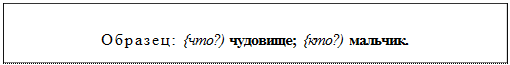 Надпись: Образец: {что?) чудовище; {кто?) мальчик.