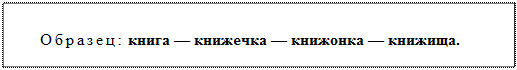 Надпись: Образец: книга — книжечка — книжонка — книжища.