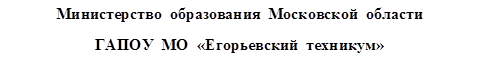 Министерство  образования  Московской  области

ГАПОУ  МО  «Егорьевский  техникум»
