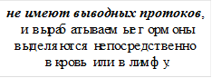 не имеют выводных протоков, 
и вырабатываемые гормоны выделяются непосредственно
 в кровь или в лимфу:

