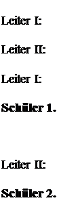 Надпись: Leiter I: Leiter II: Leiter I: Schüler 1.
Leiter II: Schüler 2.