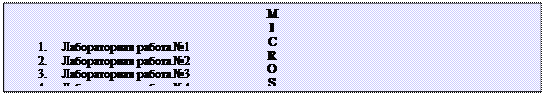 Надпись: MICROSOFT WORD:
1.	Лабораторная работа №1
2.	Лабораторная работа №2
3.	Лабораторная работа №3
4.	Лабораторная работа №4
