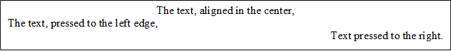 The text, aligned in the center,
The text, pressed to the left edge,
Text pressed to the right.
