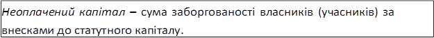 Неоплачений капітал – сума заборгованості власників (учасників) за внесками до статутного капіталу.