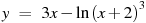 y~=~3x-\ln {{(x+2)}^{3}}