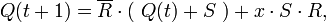 Q(t+1) = \overline{R} \cdot \left( ~ Q(t)+S ~ \right) + x \cdot S \cdot R,